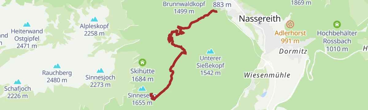 Route map: von Nassereith nach Sinnesbrunn